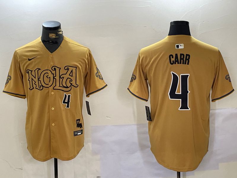 Men New Orleans Saints #4 Carr Yellow Joint Name 2024 Nike Limited NFL Jersey style 4